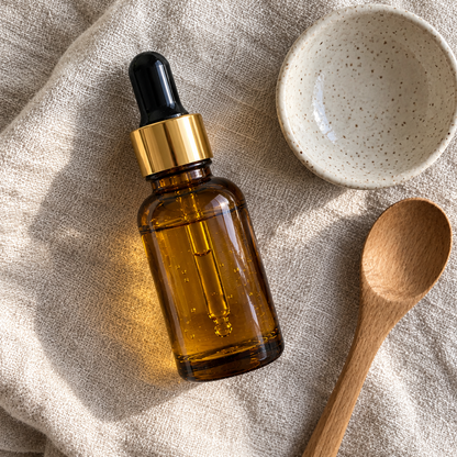 Sōlune Fragrance Oil bottle on linen