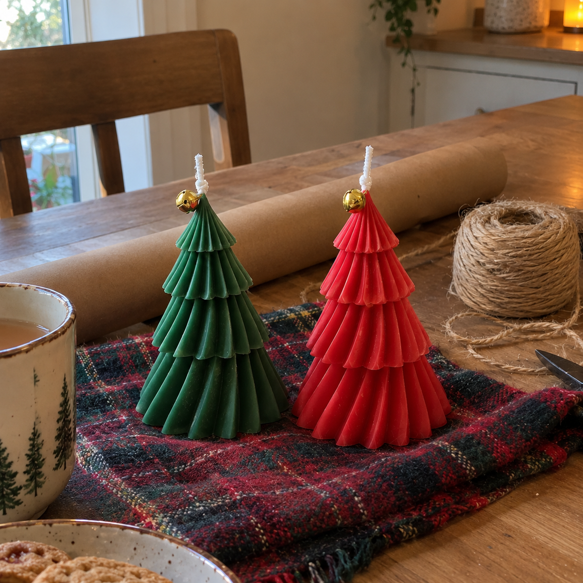 Christmas tree candle with craft supplies