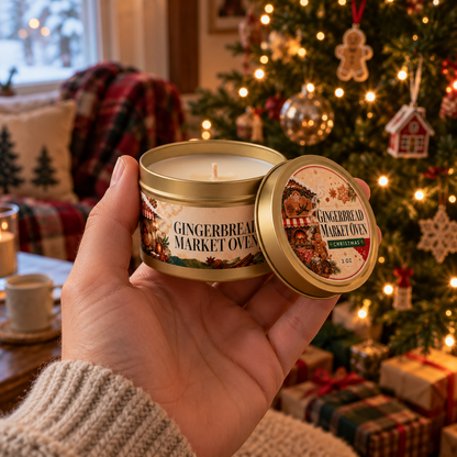 Gingerbread Market holiday tin candle