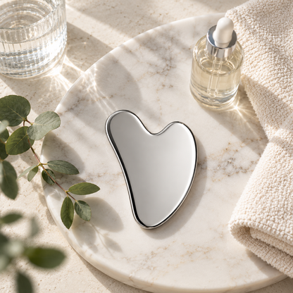 Sculpté gua sha on a sunlit marble counter